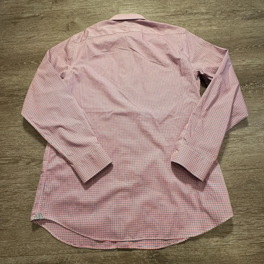 Banana‎ Republic Shirt Men Medium Red Blue Cotton Gingham Office Preppy Classy